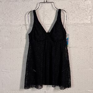 Swim Solutions Women's Flyaway One-Piece Swimdress black 10 MSRP $112